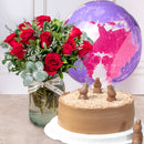 Amor Perfecto - con Pastel Conejito Turín y Globo Explosión Rosa y Morado
