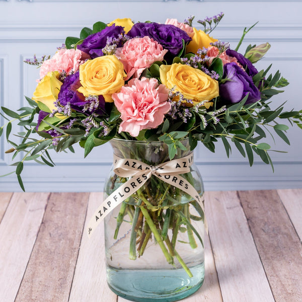 Sunrise - Rosa Amarilla, Clavel Rosa y Lisianthus